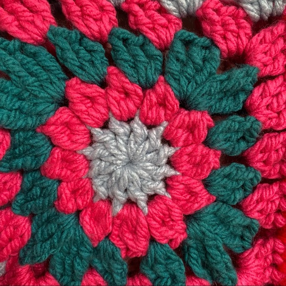 Handmade Crochet Granny Square Chunky Reversible Sweater with Floral Patchwork - Picture 6 of 8